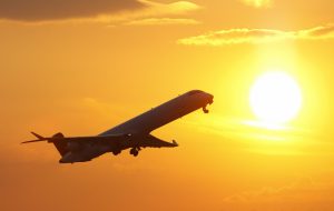 A Bombardier CRJ Series aircraft departs Düsseldorf.