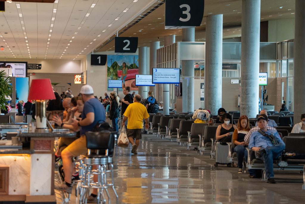 Crowds at Hobby Airport.