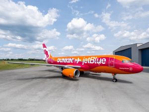 New special livery recognizes JetBlue's long-standing partnership with Dunkin'.