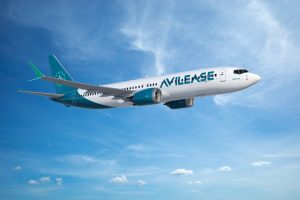 A digital rendering of a Boeing 737 in AviLease livery.