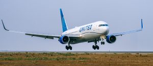 A United 767-300 lands in Dakar, Senegal.