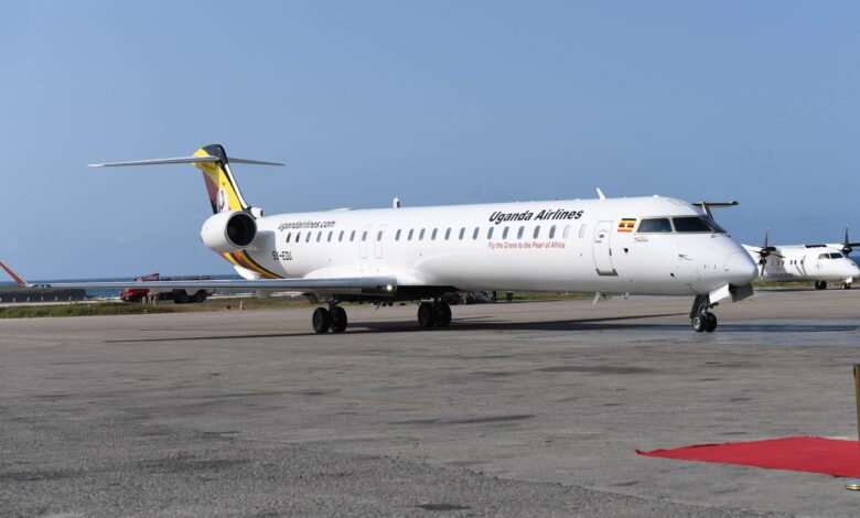 A Uganda Airlines Bombardier CRJ-900.