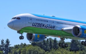 An Uzbekistan Airways Boeing 787 Dreamliner.