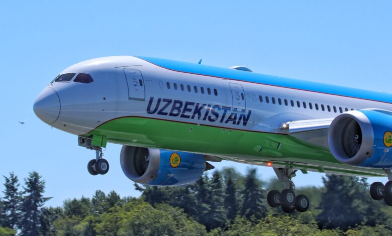 An Uzbekistan Airways Boeing 787 Dreamliner.