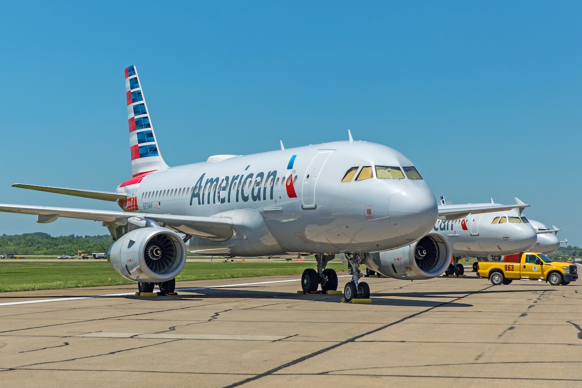 American aircraft parked in Pittsburgh during the COVID-19 pandemic in 2020.