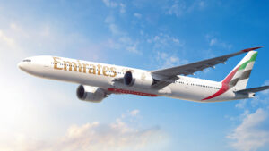 A rendering of an Emirates 777-9.