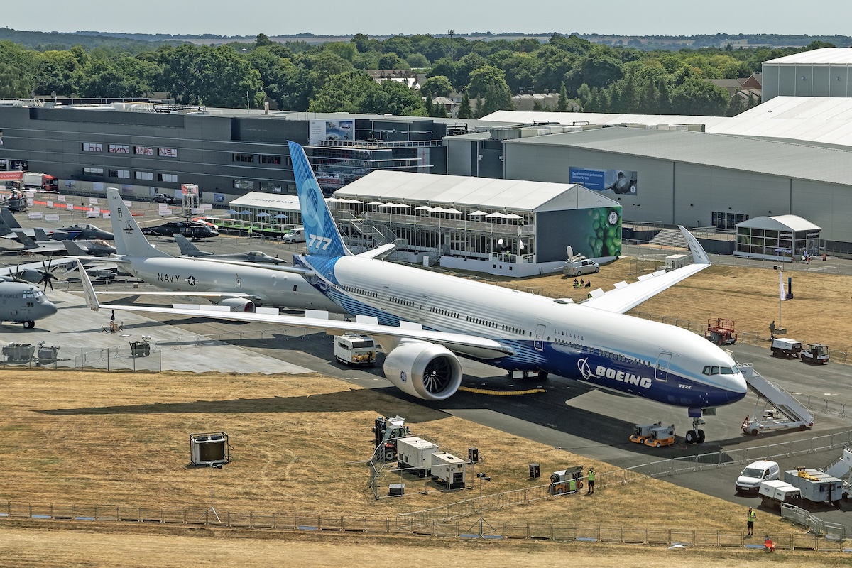 A Boeing 777X on static display