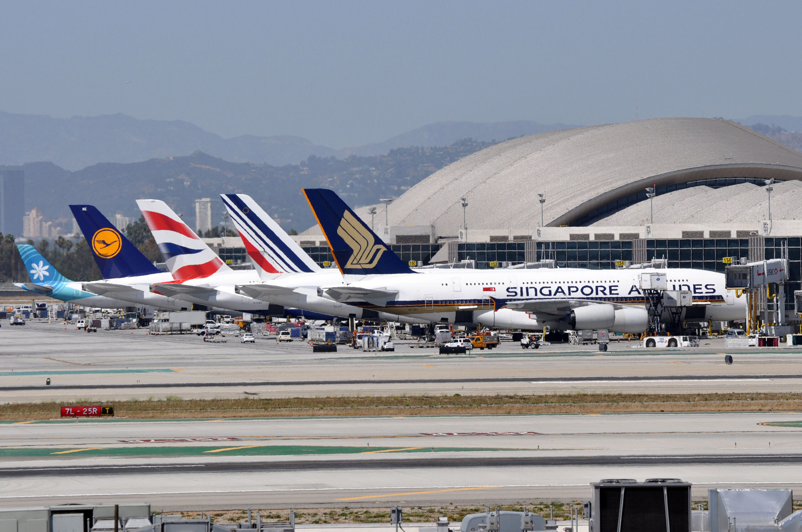 Four Airbus A380s at Los Angeles International Airport