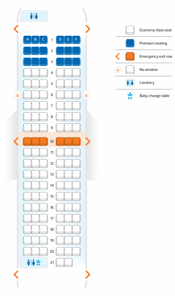 Un mapa de asientos del sitio web de la aerolínea muestra qué asientos tienen ventanas y cuáles no.