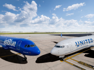 United and JetBlue aircraft