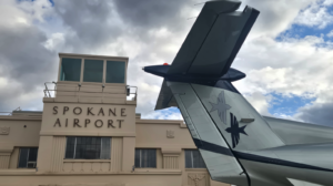 One of SeaPort Airlines' Pilatus PC-12s awaits its next passengers outside Felts Field in Spokane