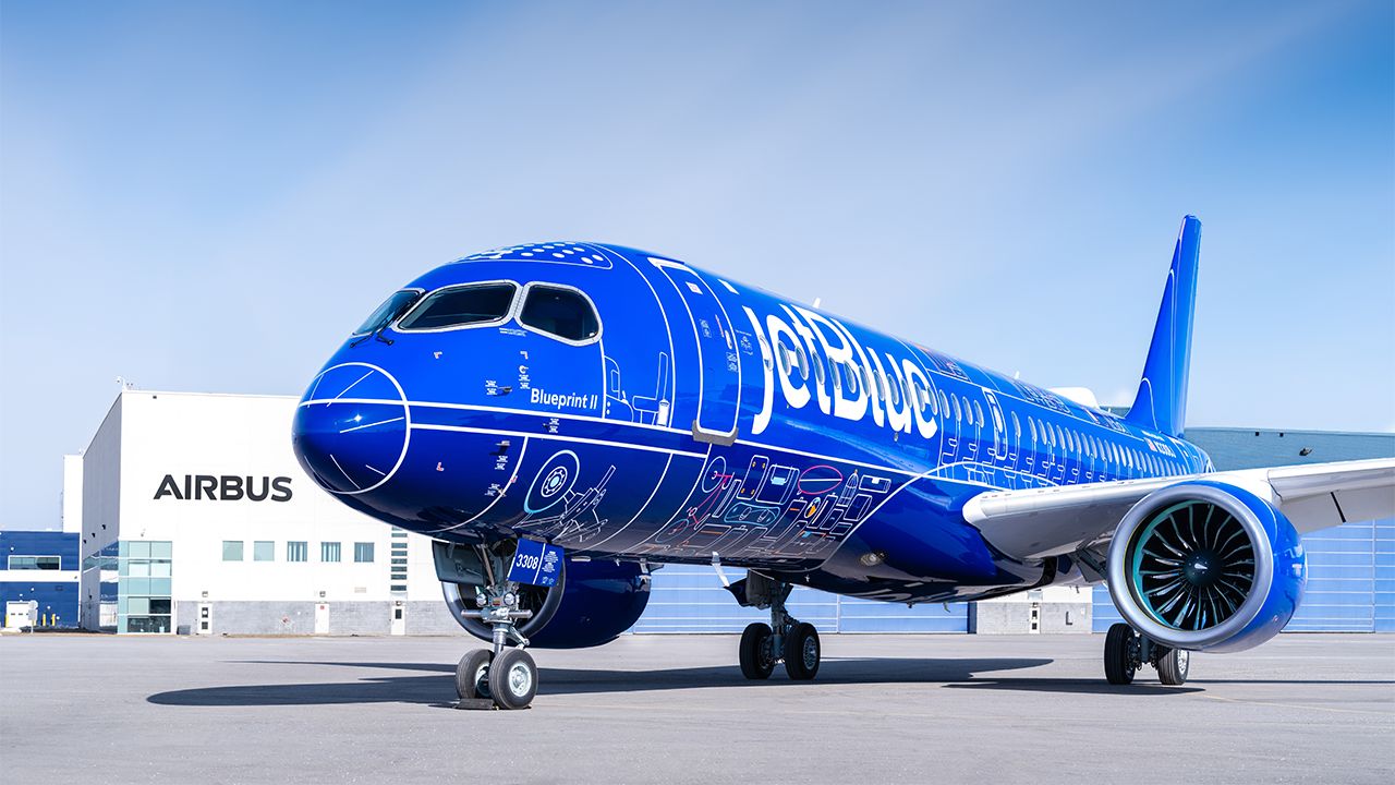 JetBlue's BluePrint livery on an A220